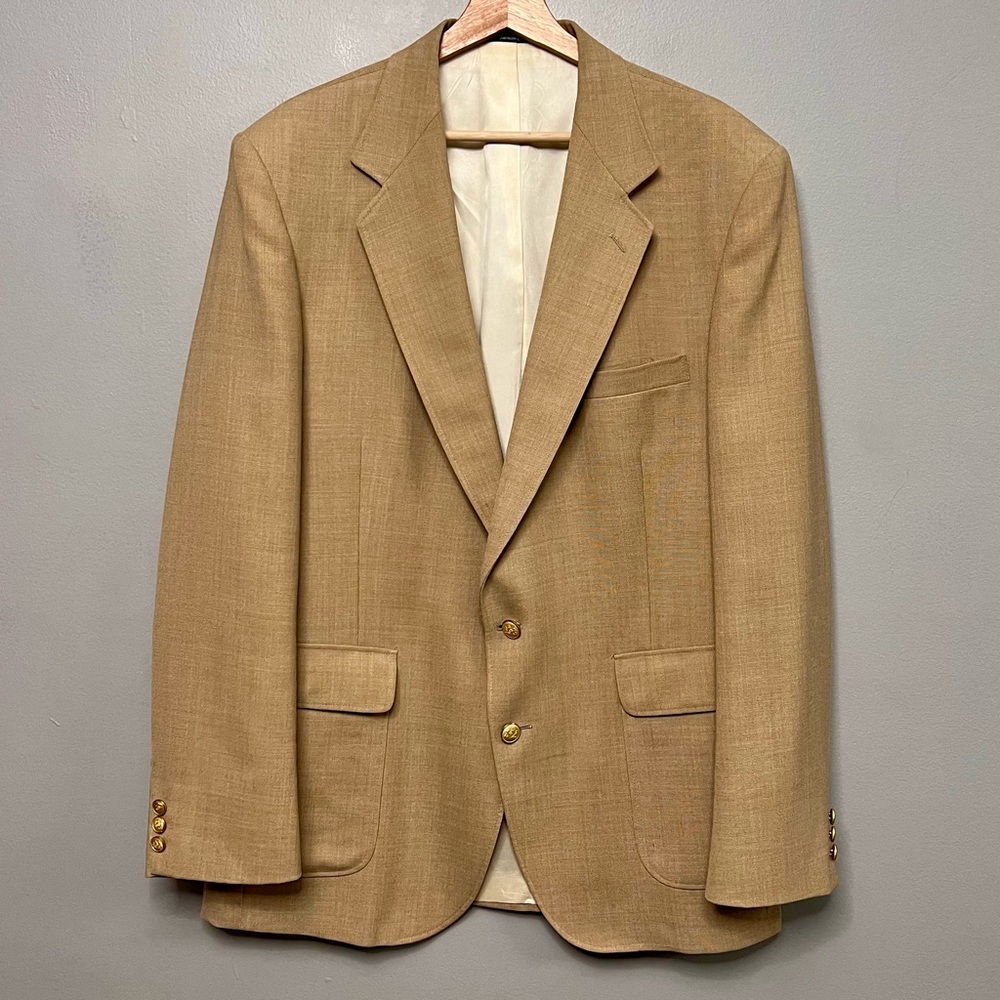 VTG Stafford Mens Sport Coat Jacket 44L 2 Gold Crest Buttons Poly Wool Blazer